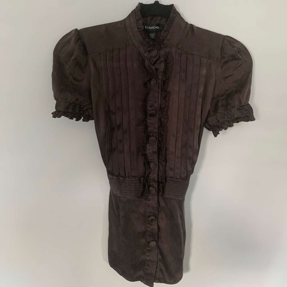 SOLD! bebe silky shirt with ruffle & button detail